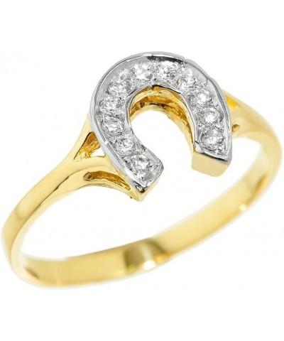 Dainty 10k Yellow Gold CZ-Studded Ladies Horseshoe Ring $87.75 Rings