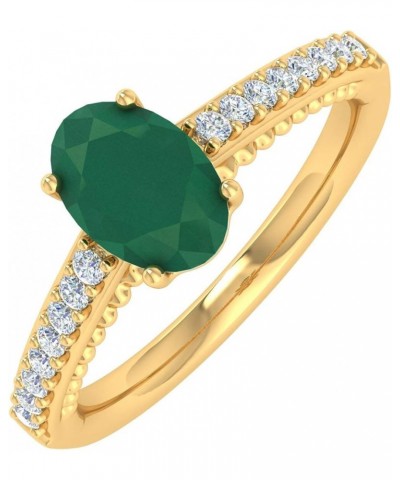 1 Carat Oval Shape Emerald and Round Diamond Solitaire Engagement Ring in 10K Gold Rose Gold $112.75 Rings