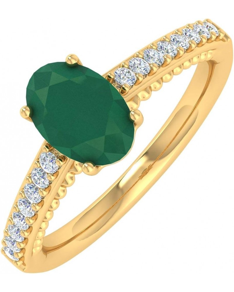 1 Carat Oval Shape Emerald and Round Diamond Solitaire Engagement Ring in 10K Gold Rose Gold $112.75 Rings