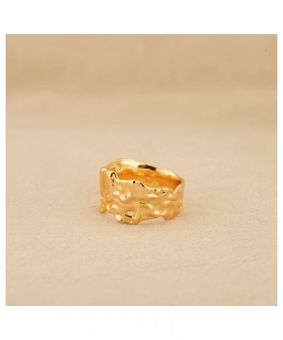 Gold Hammered Ring for Women Textured 14K Gold Plated Minimalist Stack Wide Irregular Band Finger Jewelry Size 6-8 $11.20 Rings