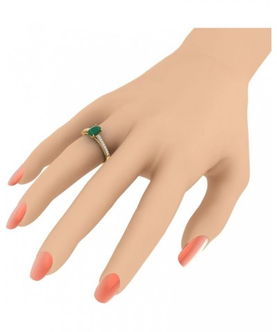 1 Carat Oval Shape Emerald and Round Diamond Solitaire Engagement Ring in 10K Gold Rose Gold $112.75 Rings