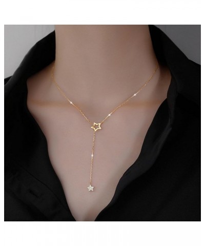 Boho Crystal Star Lariat Y Necklace Open Star Drop Necklace Gold Cz Star Pendant Necklace Long Star Y Chain Necklace Hollow S...