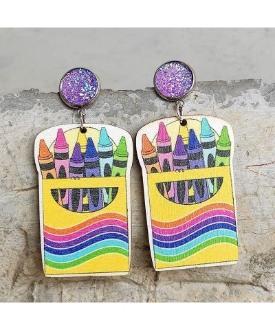 Teacher Student Dangle Earrings Acrylic Cute Crayons Rainbow book Earrings for Women Girls Back to School Gradution Reading E...