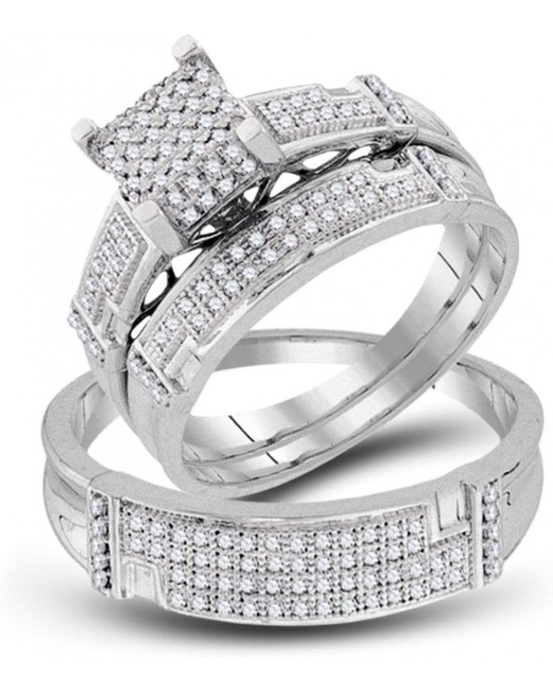 10kt White Gold Trio His & Hers Round Diamond Square Matching Bridal Wedding Ring Band Set 1/2 Cttw Women 9 Mens 11.5 $294.06...