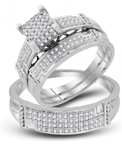 10kt White Gold Trio His & Hers Round Diamond Square Matching Bridal Wedding Ring Band Set 1/2 Cttw Women 9 Mens 11.5 $294.06...