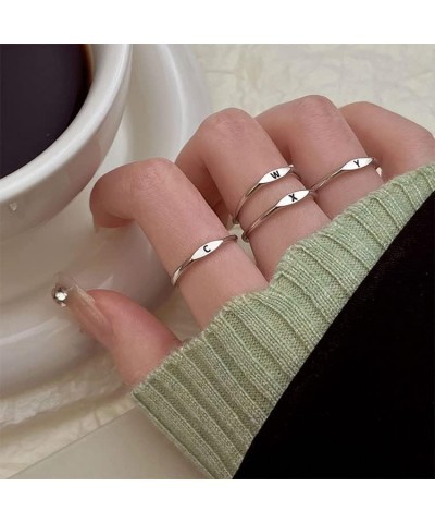 Thin Stacking Initial Rings for Women Stackable Plain Letter Ring for Teen Girls Silver Capital Letter Band Ring Open Adjusta...