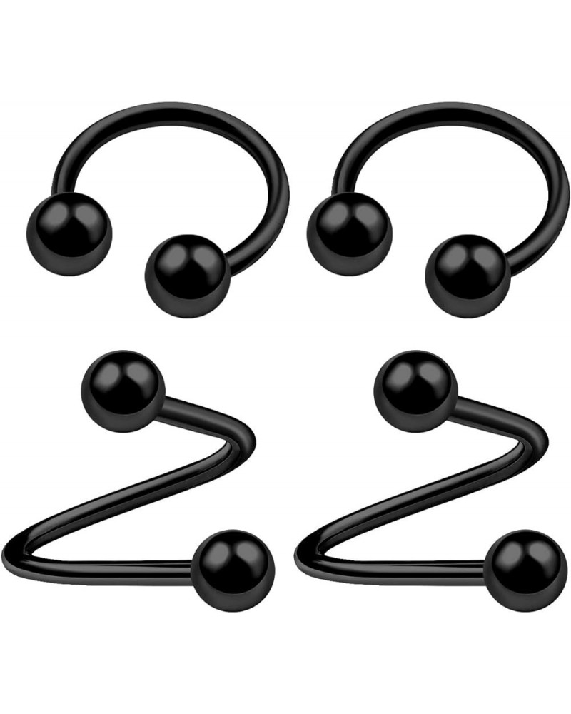 4Pcs Steel Anodized 20g-14g horseshoe earring spiral barbell Piercing Jewelry Septum Nose Tragus Cartilage Ball More Choices ...