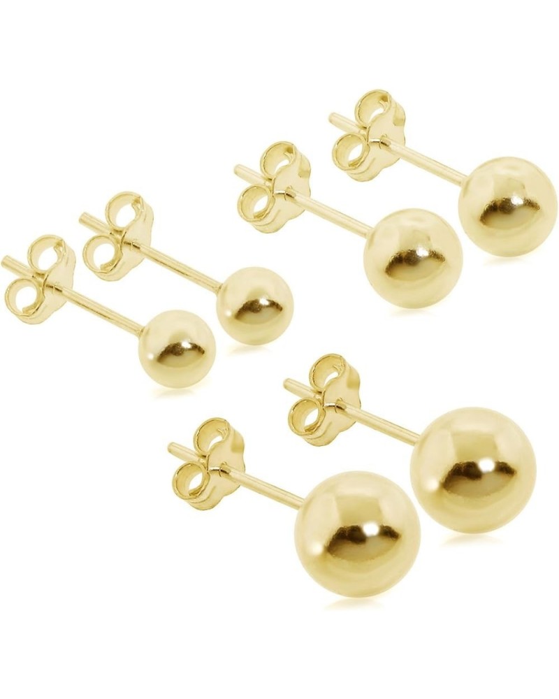 3 Pair Set of Sterling Silver Round Ball Stud Earrings, Includes 5mm-7mm Gold $12.71 Earrings