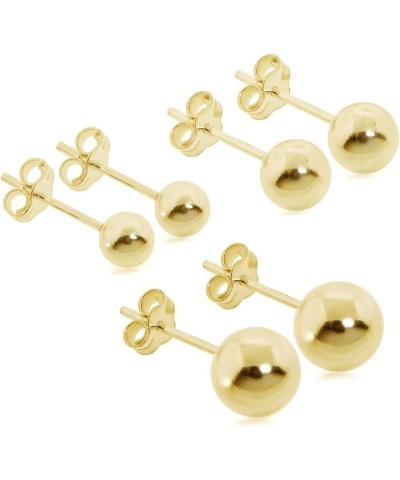 3 Pair Set of Sterling Silver Round Ball Stud Earrings, Includes 5mm-7mm Gold $12.71 Earrings