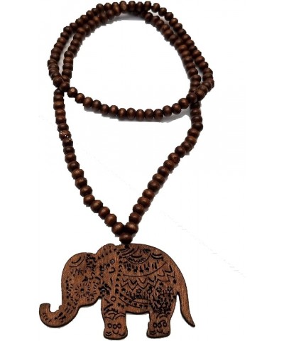 Hand Carved Wood African Pendant Long Beaded Necklace Africa Elephant Lucky Charm Necklaces 28'' Brown $8.29 Necklaces