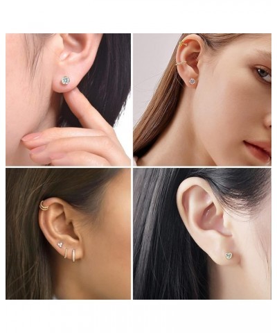 925 Sterling Silver Studs Earrings Set for Women Men, Hypoallergenic Cubic Zirconia Stud Cartilage Helix Earrings, 5 Pairs Di...