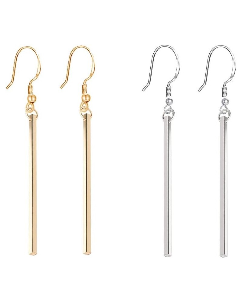 Vertical Bar Pendant Necklace Earrings - Simple Long lariat Chain Minimalist Dangle Earrings for Women 2.4" Pendant 35" Chain...