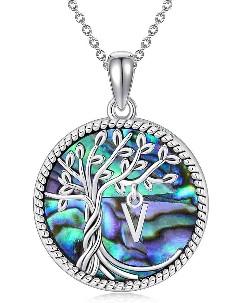 Christmas Gifts for Women Sterling Silver Tree of Life Letter A to Z Initial Pendant Necklace with Abalone Shell for Women He...