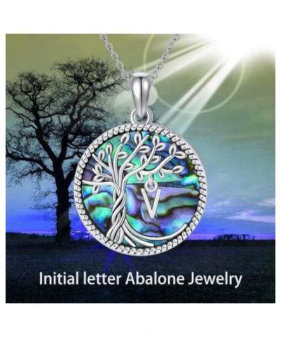 Christmas Gifts for Women Sterling Silver Tree of Life Letter A to Z Initial Pendant Necklace with Abalone Shell for Women He...