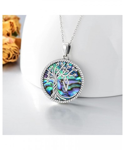 Christmas Gifts for Women Sterling Silver Tree of Life Letter A to Z Initial Pendant Necklace with Abalone Shell for Women He...