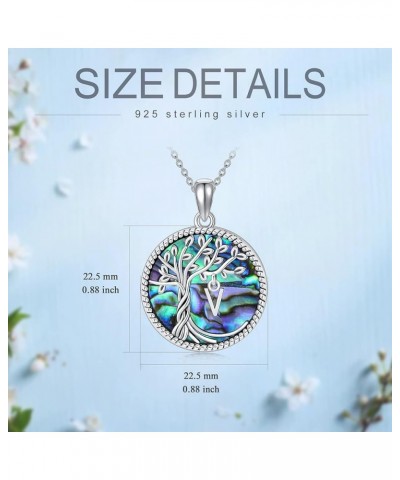 Christmas Gifts for Women Sterling Silver Tree of Life Letter A to Z Initial Pendant Necklace with Abalone Shell for Women He...