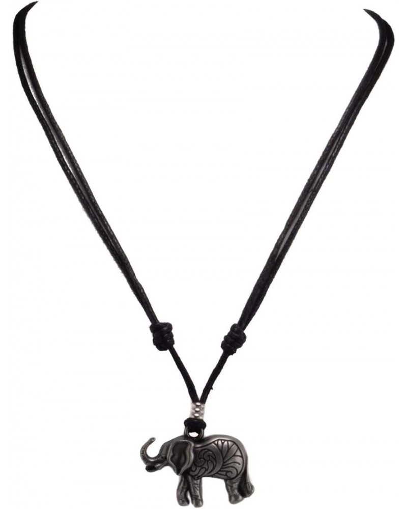 Elephant on Adjustable Black Cord Necklace (Old Silver Finish) $8.93 Necklaces