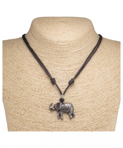 Elephant on Adjustable Black Cord Necklace (Old Silver Finish) $8.93 Necklaces