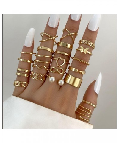 Gold Stackable Rings Set for Women 18K Gold Stacking Knuckle Ring Vintage Boho Midi Rings Chunky Twist Butterfly Snake Ring P...