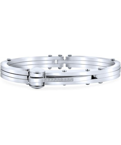 Biker Handcuff Bangle Bracelet For Men Black Silver Tone Stainless Steel 8 Inch Button Hinge Clasp Silver Tone $15.98 Bracelets