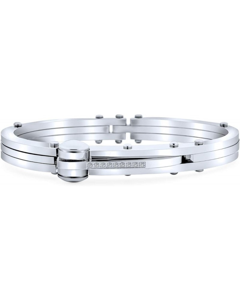 Biker Handcuff Bangle Bracelet For Men Black Silver Tone Stainless Steel 8 Inch Button Hinge Clasp Silver Tone $15.98 Bracelets