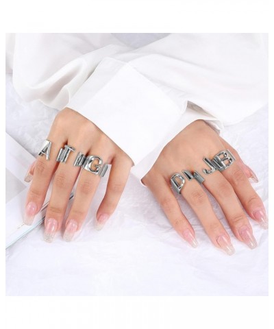 Initial Ring Gold Letter Rings for Women Chunky Gold Rings for Women Adjustable Rings Initial Jewelry N-Silver $7.64 Rings