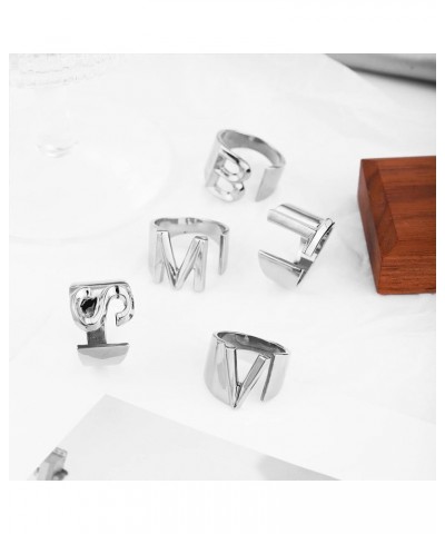 Initial Ring Gold Letter Rings for Women Chunky Gold Rings for Women Adjustable Rings Initial Jewelry N-Silver $7.64 Rings