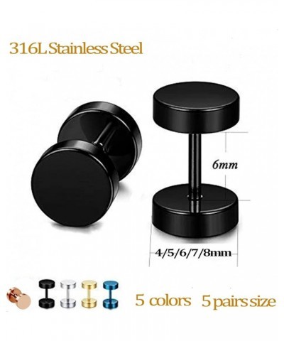 5 Pairs Stud Earrings For Men,Fake Gauge Earrings Round Titanium Steel Faux Gauge Earrings For Men Women 4mm-8mm Black $4.80 ...