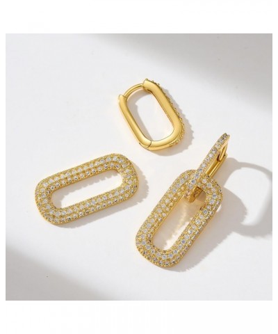 14K Gold Convertible Paperclip Earrings for Women, Cubic Zirconia Dainty Link Huggie Hoop Earrings, Frame Drop Dangle Earring...