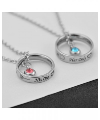 Matching Necklaces for Couples, His and Hers Engraved Rhinestone Ring Pendant Set Gifts for Boyfriend Girlfriend Silver Her O...