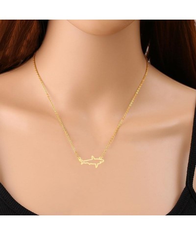 Simple Shark Animal Pendant Necklace Sea Shark Necklace for Women Girls Fashion Beach Holiday Jewelry gold $8.09 Necklaces