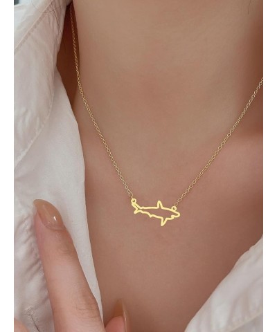 Simple Shark Animal Pendant Necklace Sea Shark Necklace for Women Girls Fashion Beach Holiday Jewelry gold $8.09 Necklaces