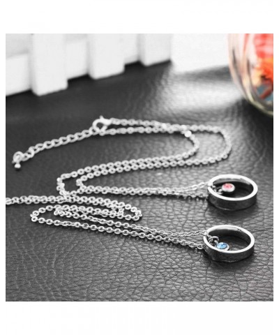 Matching Necklaces for Couples, His and Hers Engraved Rhinestone Ring Pendant Set Gifts for Boyfriend Girlfriend Silver Her O...