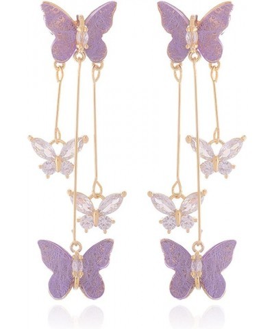 Purple Butterfly Earrings Purple Dress Shirt Outfits Accessories for Women Rhinestone Butterfly Tassel Earrings Purple Party ...