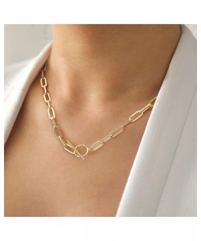 Dainty Gold Necklaces for Women Girls 14K Gold Plated Paperclip Chain Necklace Simple Cute Chain Necklace Chunky Chain Toggle...