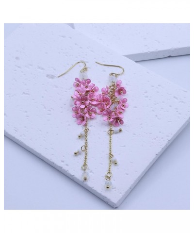 Pink Cherry Blossoms Flower Earrings Dangle Sakura Floral Teardrop Fairy Leaf Petal Drop Spring Women Accessories for Girls P...