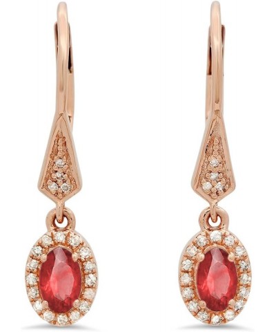 10K 5X3 MM Each Oval Gemstone & Round White Diamond Ladies Halo Style Dangling Earrings, Rose Gold Ruby $67.71 Earrings