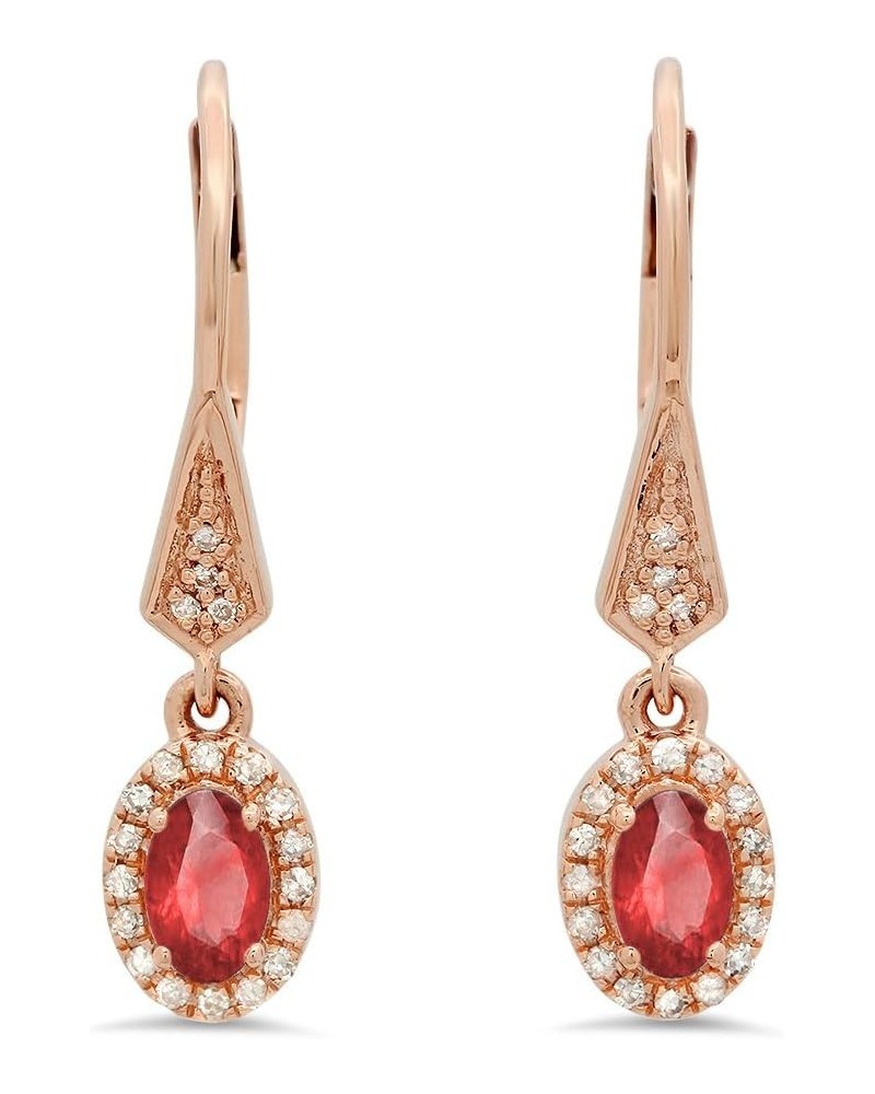 10K 5X3 MM Each Oval Gemstone & Round White Diamond Ladies Halo Style Dangling Earrings, Rose Gold Ruby $67.71 Earrings