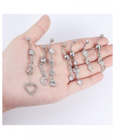 7Pcs 14g Belly Button Rings Dangle 316L Surgical Steel CZ Navel Ring Barbell for Women Body Piercing Jewelry Silver/Gold/Rose...