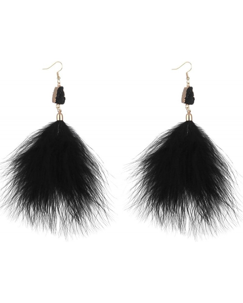 lquuo Feather Drop Earrings Long Dangle Earring Bohemian Thread Fringe Tassel Wedding Accessories for Women,Black, 15*8cm Bla...