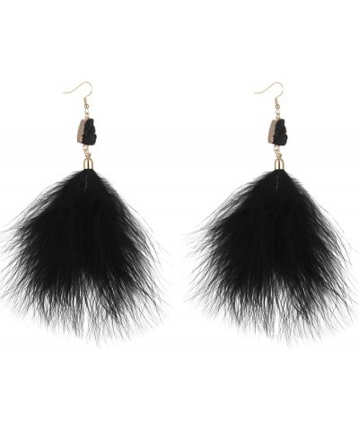 lquuo Feather Drop Earrings Long Dangle Earring Bohemian Thread Fringe Tassel Wedding Accessories for Women,Black, 15*8cm Bla...