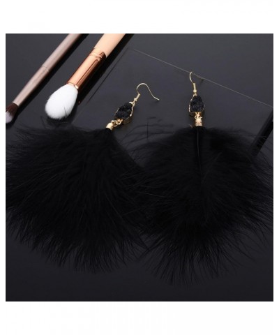 lquuo Feather Drop Earrings Long Dangle Earring Bohemian Thread Fringe Tassel Wedding Accessories for Women,Black, 15*8cm Bla...