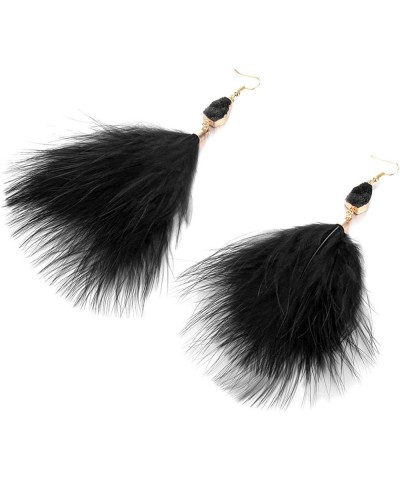 lquuo Feather Drop Earrings Long Dangle Earring Bohemian Thread Fringe Tassel Wedding Accessories for Women,Black, 15*8cm Bla...