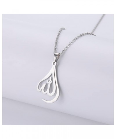 Islamic Muslim Allah Layered Necklaces For Women Stainless Steel Charm Water Drop Heart Shape Allah Pendant Double Layer Neck...