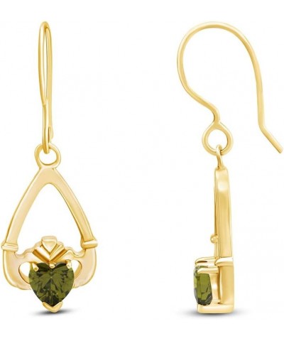 Claddagh Drop Earrings In Yellow Gold Over Sterling Silver By jewel Zone US Simulated Peridot $23.46 Earrings