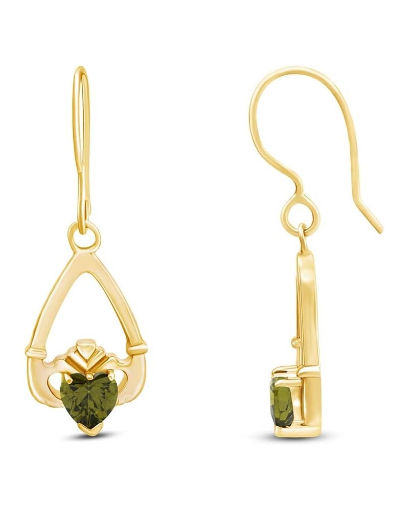 Claddagh Drop Earrings In Yellow Gold Over Sterling Silver By jewel Zone US Simulated Peridot $23.46 Earrings