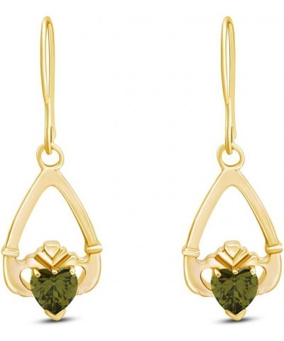 Claddagh Drop Earrings In Yellow Gold Over Sterling Silver By jewel Zone US Simulated Peridot $23.46 Earrings