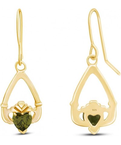 Claddagh Drop Earrings In Yellow Gold Over Sterling Silver By jewel Zone US Simulated Peridot $23.46 Earrings