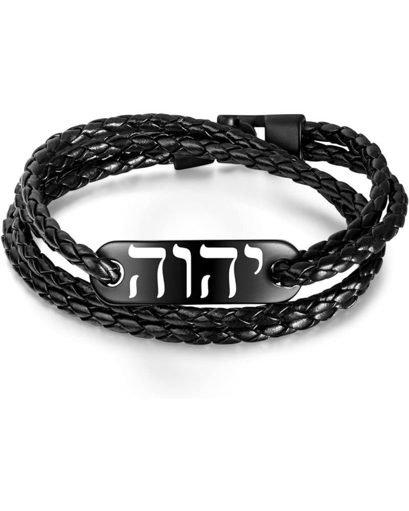 SHNIAN Leather Titanium Steel Material Jewish Prayer Charm Bracelet Modern Hebrew Blessing Braided Multilayer Cuff Wristbands...