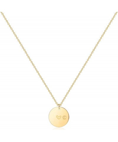 Gold Initial Pendant Necklaces,14K Gold Plated Engraved Disc Personalized Name Dainty Handmade Cute Heart Initial Tiny Pendan...